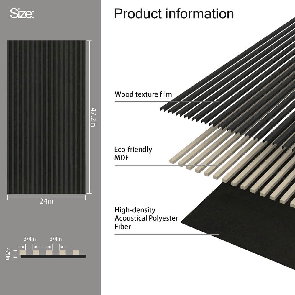 Charcoal Embossed Wood Slat Acoustic Wall Paneling 24" x 48"