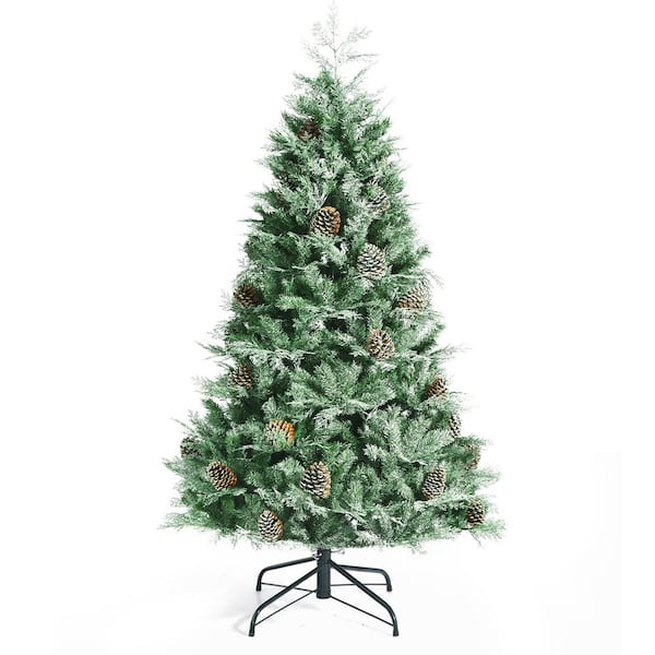 Costway 6 ft. Green Unlit Snow Flocked Artificial Christmas Tree with 715 Glitter PE and PVC Tips