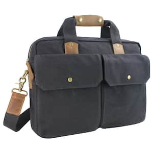 15 in. Black Casual Style Canvas Laptop Messenger Bag with 14.3 in. Laptop Compartment