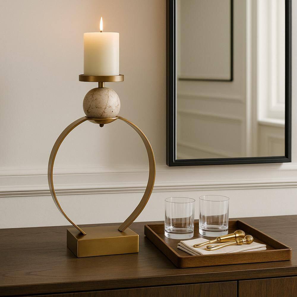26 in. Gold Metal Decorative Sculptural Candle Holder with Marble Sphere price history on PriceWatchPro