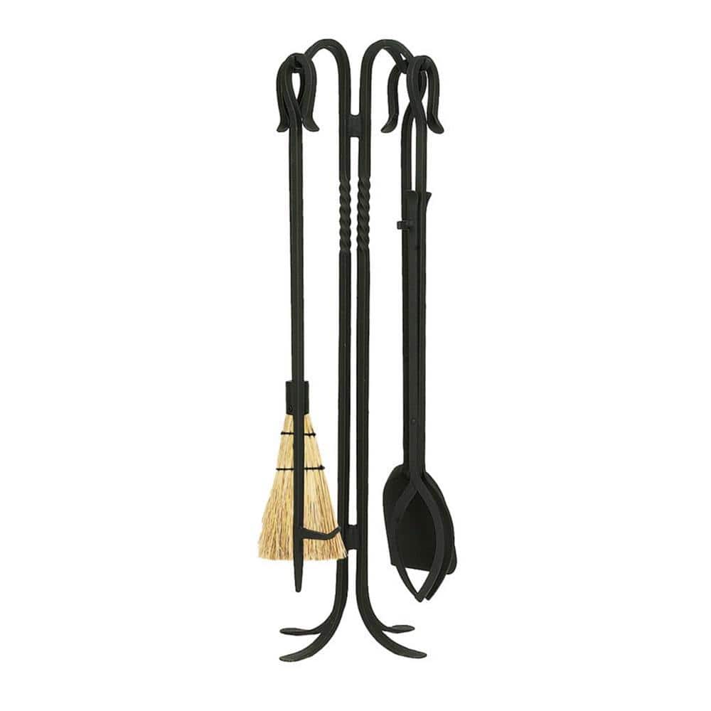 Black Wrought Iron Shepherd's Hook 33" Fireplace Tool Set