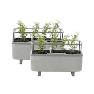 Herb Planter Box Recyclable Plastic with Trellis Self-Watering Rolling Raised Bed for Vegetables Plants Fog Gray 2-Pack