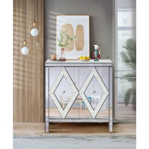 31.5 in. W x 15.7 in. D x 32.3 in. H Silver Storage Linen Cabinet with 2 Mirrorred Doors for Living Room