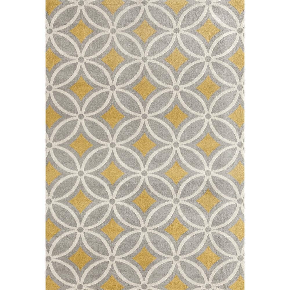 World Rug Gallery Contemporary Trellis Chain Gray/Yellow 5 ft. x 7 ft. Area  Rug 9104 Gray-Yellow 5' X 7' - The Home Depot