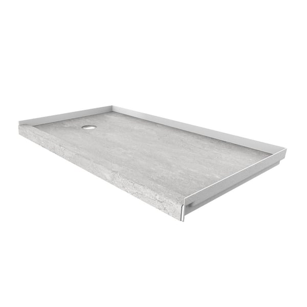 FlexStone 60 in. L x 30 in. W Single Threshold Alcove Shower Pan Base with Left Hand Drain in Tundra
