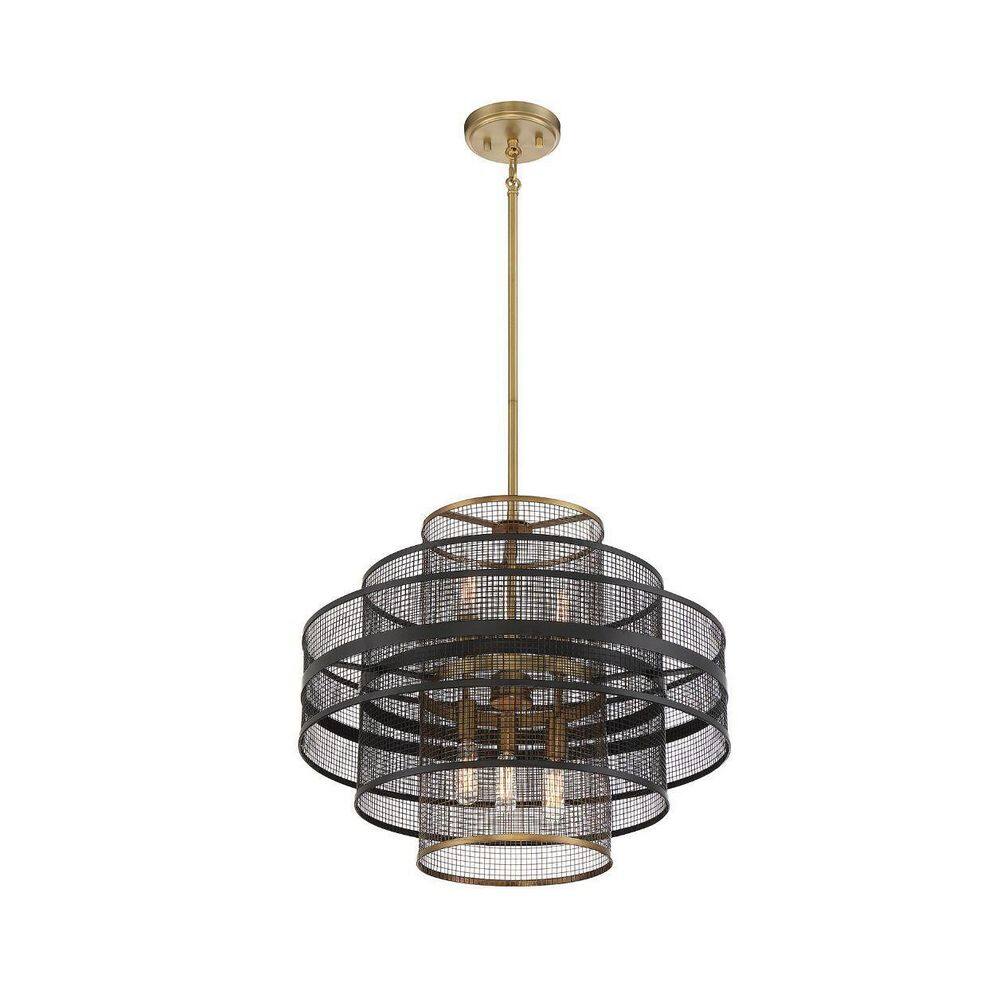 Kelvin 20" Matte Black and Brass Industrial Pendant Light