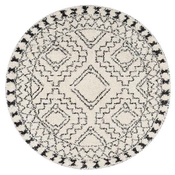 Vasiliki Moroccan Tassel Shag Off-White 8 ft. Round Rug