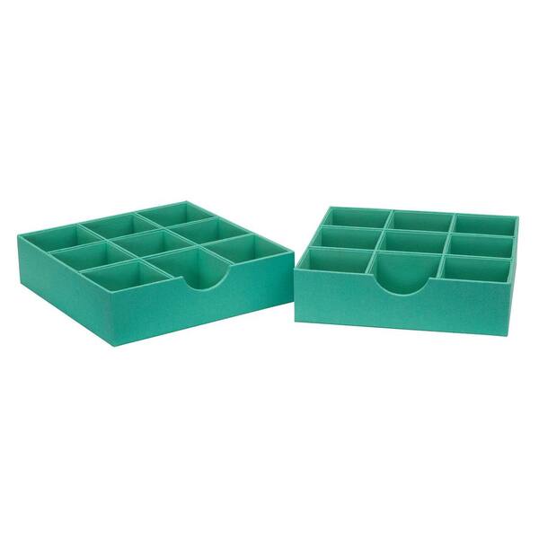 HOUSEHOLD ESSENTIALS 12 in. W x 3 in. H Seafoam Linen 1 Drawer Hard-Sided Trays (Set of 2)