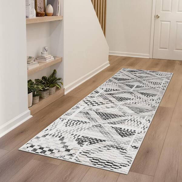 Alpha Black 2 ft. x 8 ft. Abstract Indoor Area Rug