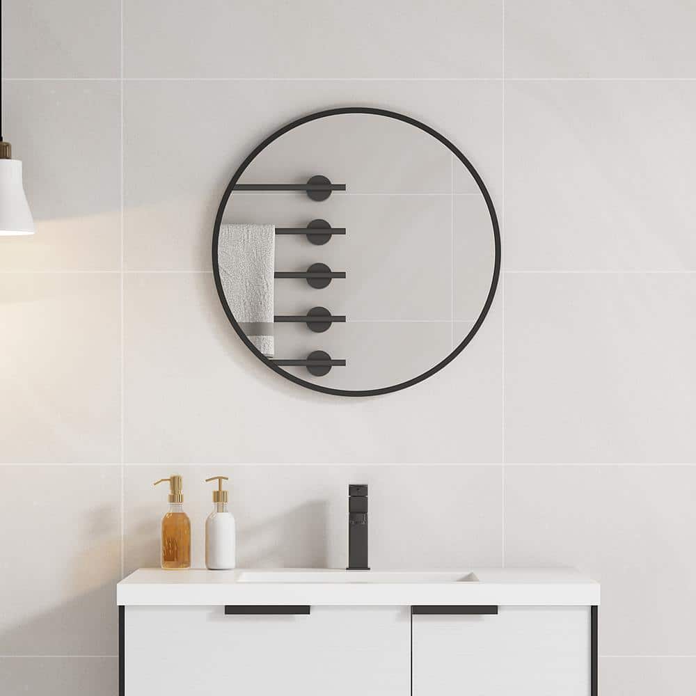 24 in. W x 24 in. H Round Framed Wall Bathroom Vanity Mirror in Black