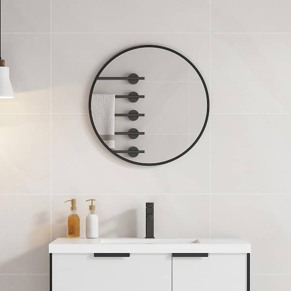 Unbranded 24 in. W x 24 in. H Round Framed Wall Bathroom Vanity Mirror in Black