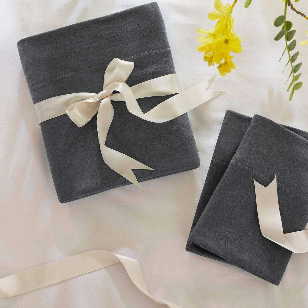 King Dark Grey Polyester Jersey Knit Sheet Set