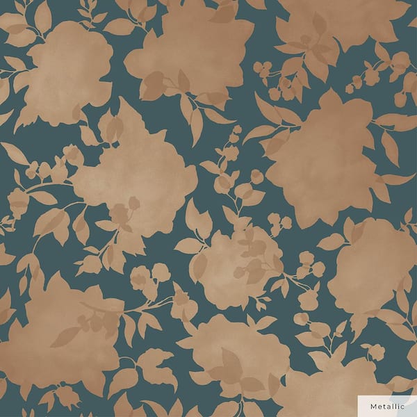 Tempaper Peacock Blue and Metallic Gold Silhouette Vinyl Peel and Stick Wallpaper Roll (Covers 56 sq. ft.)