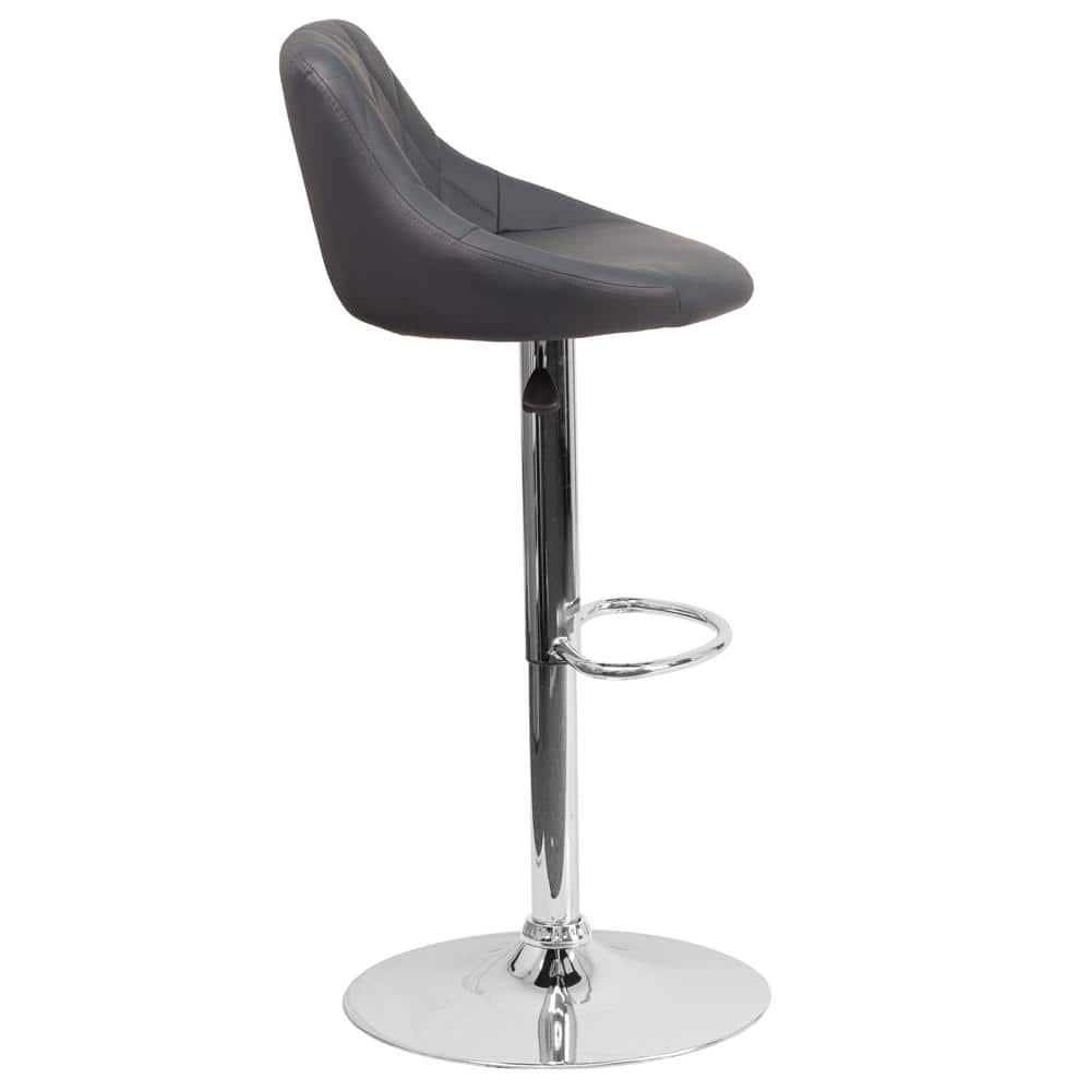 Contemporary Gray Vinyl Adjustable Swivel Barstool with Chrome Base