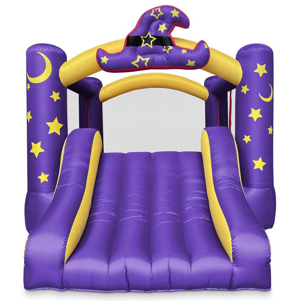 Wizard Theme Purple and Yellow Inflatable Bounce House with Slide