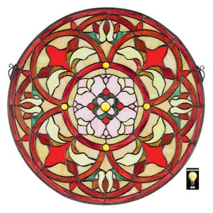 Baroque Floral Medallion Tiffany-Style Stained Glass Window Panel
