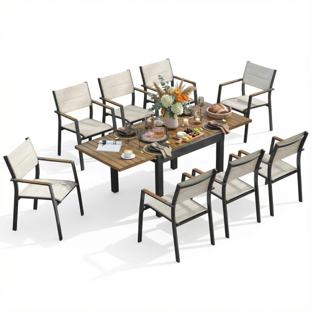 9-Piece Outdoor Dining Set Aluminum Patio Extendable Table and Stackable Textilene Chairs for 8, Teak price history on PriceWatchPro