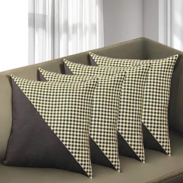 HomeRoots Black, Yellow Solid Polyester 18 in. x 18 in. Throw Pillow Set of 4