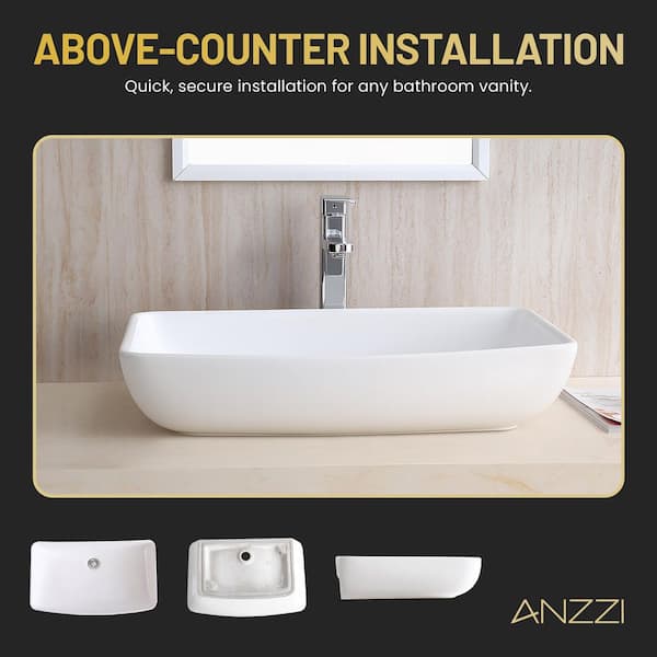 ANZZI Molly 23 in. Rectangular Ceramic Vessel Sink Basin in Glossy