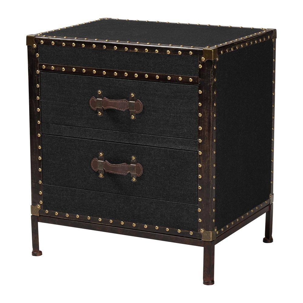 Laura 23.6 in. Black Rectangle Canvas 2-Drawer End Table - thumbnail 3