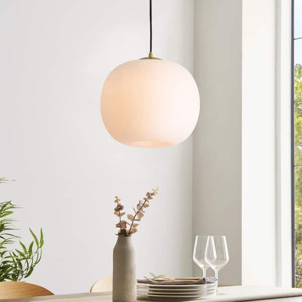 Sydni 1-Light 11.81 in. Modern Apple-Shaped White Glass LED Pendant Light with Dimmable Warm Glow