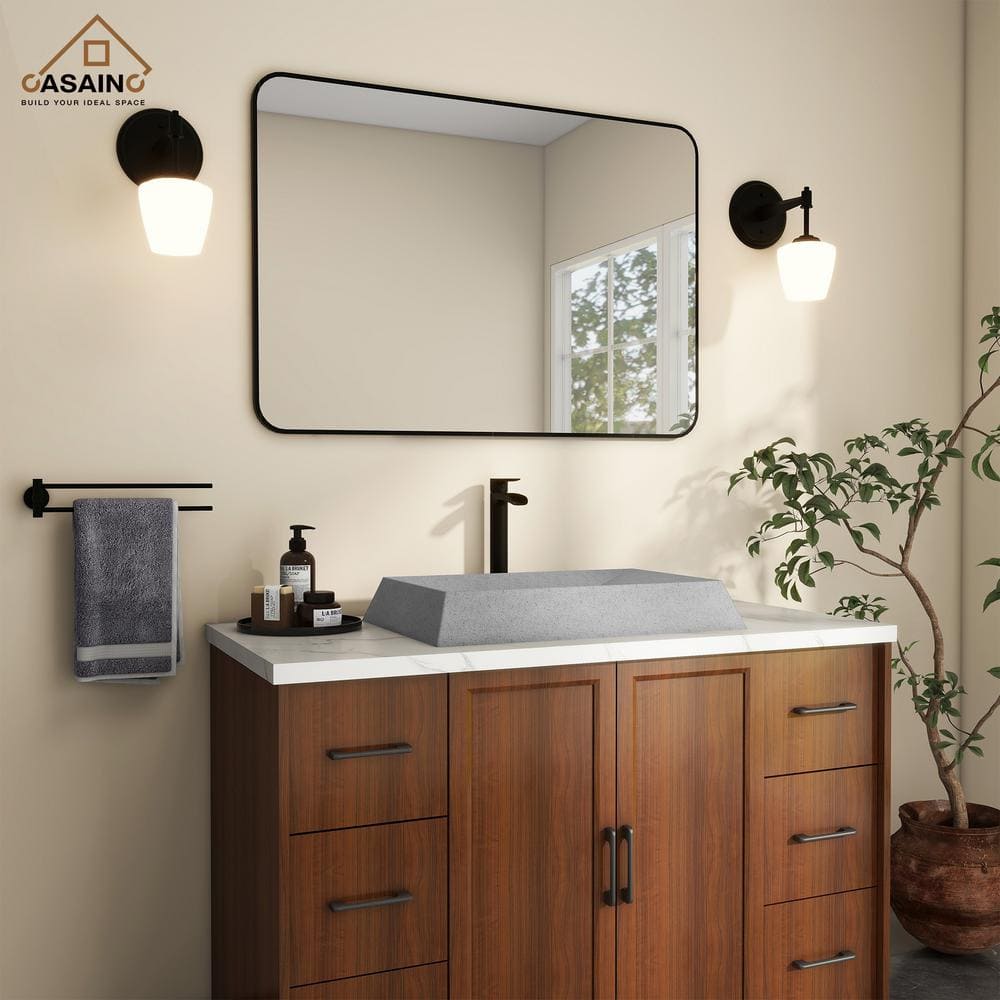 Mottled Bluish Gray Concrete Rectangular Above-Counter Vessel Sink