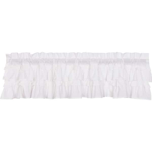 VHC Brands Muslin Ruffled 72 in. W x 16 in. L Cotton Ruffled Edge Rod Pocket Farmhouse Kitchen Curtain Valance in White