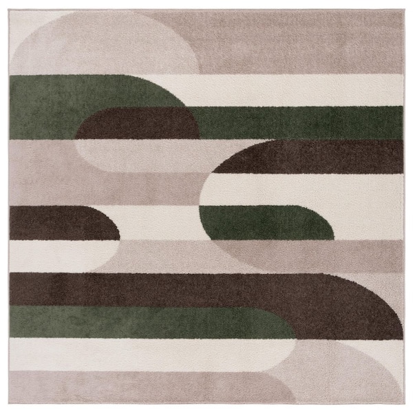 Adirondack 7 ft. x 7 ft. Beige/Green Geometric Parallel Square Area Rug