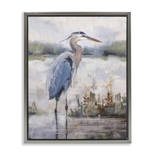 Coastal Sea Heron by Nina Blue Gray Floater Frame Graphic Art Print Nature 21 in. x 17 in.