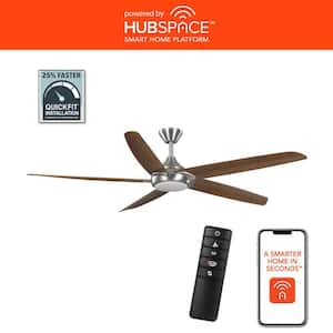 Highstone 70 in. White Color Changing Indoor/Outdoor Brushed Nickel Smart Ceiling Fan with Remote Powered by Hubspace