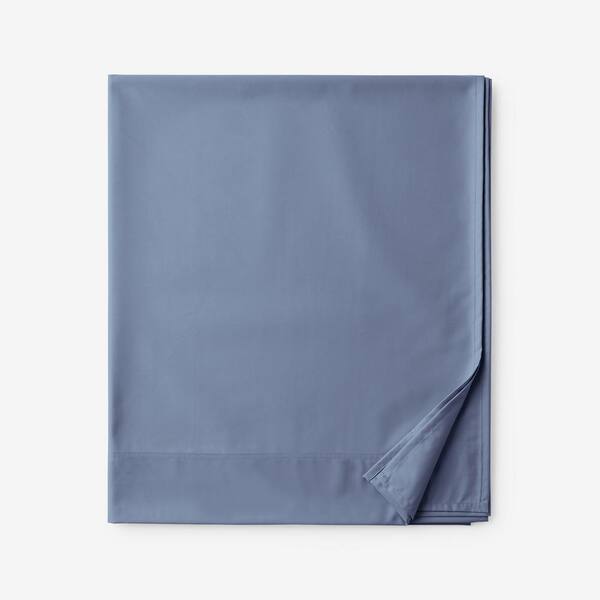 The Company Store Company Cotton Wrinkle-Free Sateen Infinity Blue Sateen Queen Flat Sheet