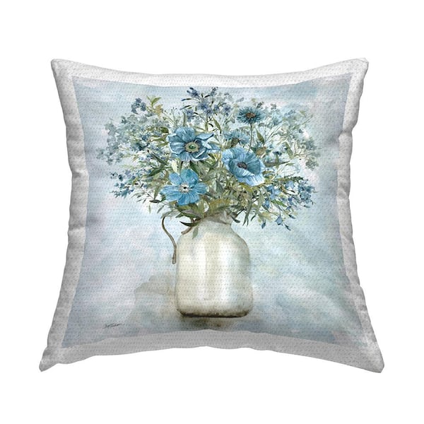 Stupell Industries Blue Country Floral Arrangement Blue Square Outdoor Throw Pillow
