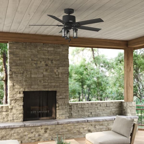 Hunter Lawndale 52 in. Indoor/Outdoor Matte Black Ceiling Fan with Light Kit Included