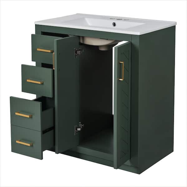 30 in. W x 18.3 in. D x 34 in. H Single Sink Freestanding Bath Vanity in Green with White Ceramic Top
