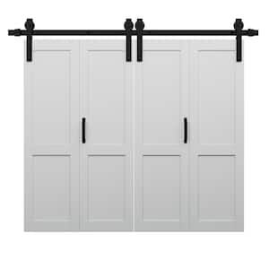 80 in. x 84 in. Paneled MDF White Primed H Shape Composite Bifold Sliding Barn Door with Hardware Kit