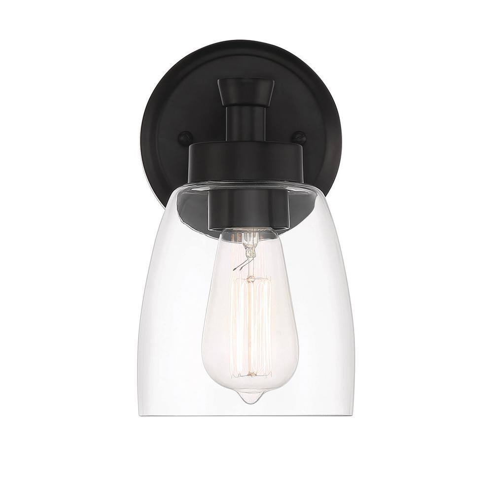 Henning Flat Black Wall Sconce with Clear Glass Shade