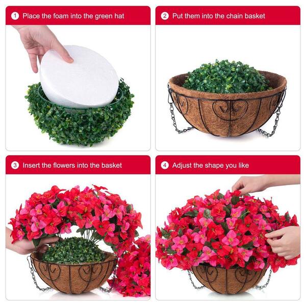 20.5 in Red Artificial Bougainvillea Hanging Flowers Plants Basket
