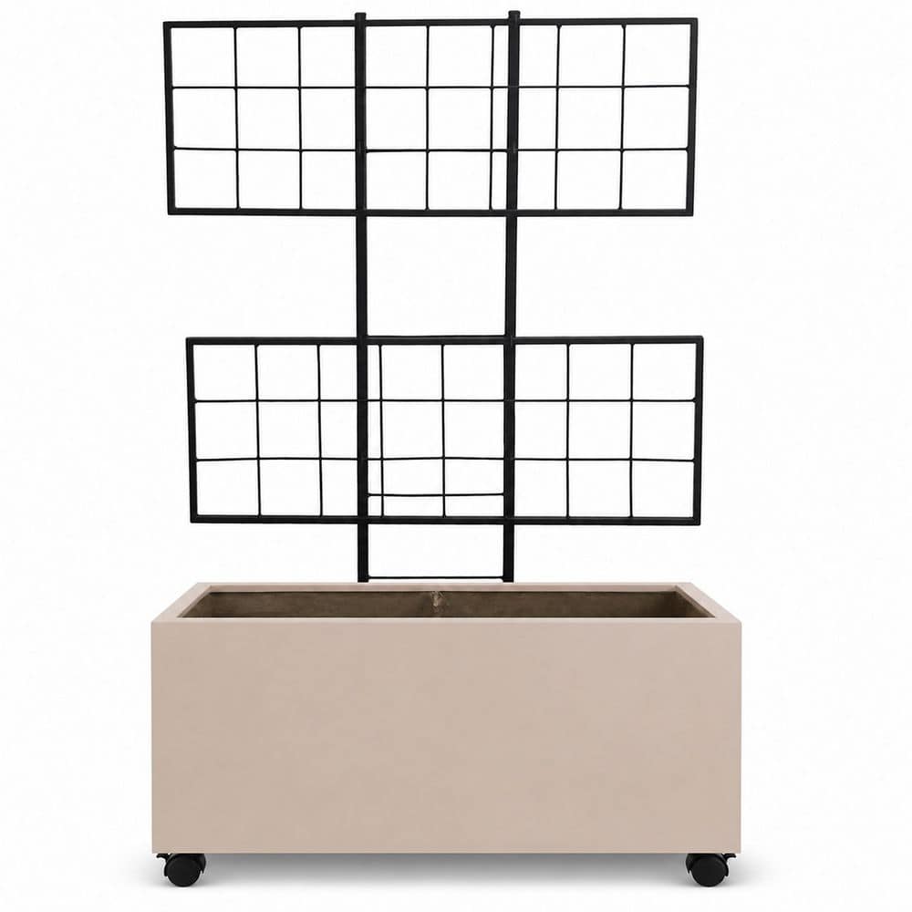 Smooth Rectangular Polystone Planter with Steel Trellis and Wheels, Sand price history on PriceWatchPro