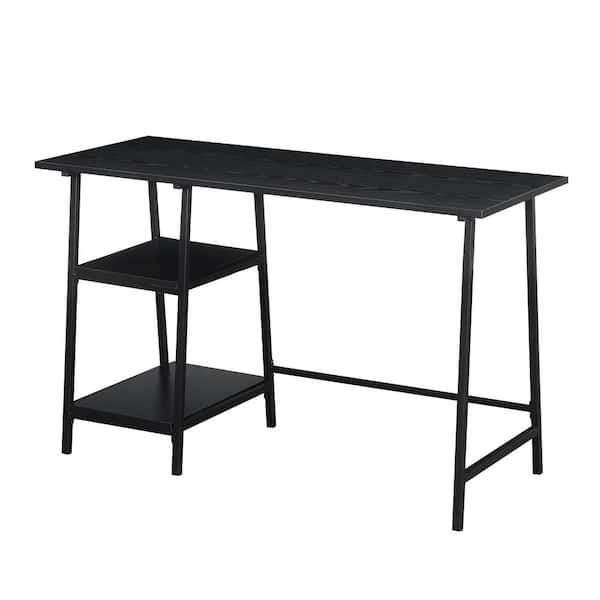 Convenience Concepts Designs2Go 47 in. Rectangle Black Wood and Metal Writing Desk with Trestle Shelves