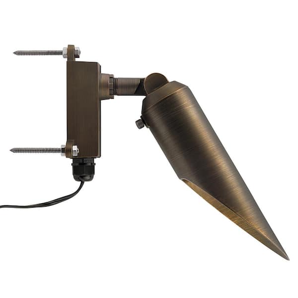 KICHLER Low Voltage Long Cowl Centennial Brass Hardwired Outdoor Weather Resistant Spotlight with No Bulbs Included