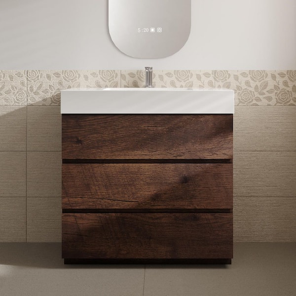 Aaby 36 in. W x 18 in. D x 37 in. H Bath Vanity Cabinet with White Solid Surface Top and Sink