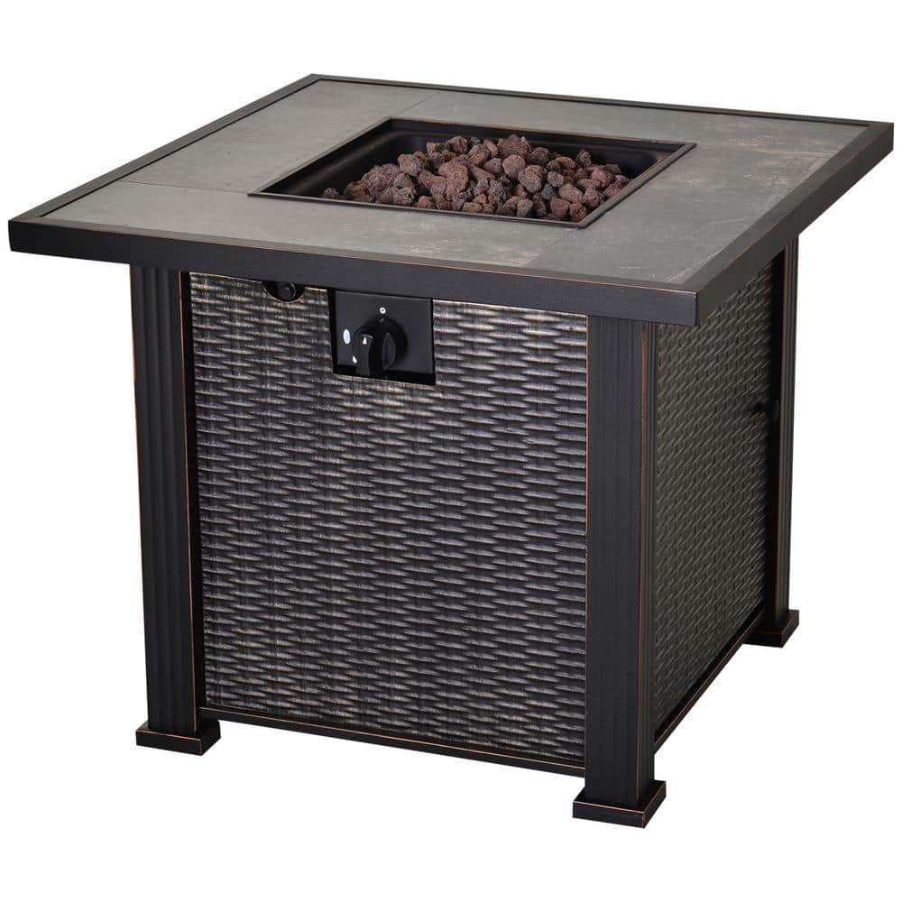 30 in. W x 24.6 in. H x 30 in. L Square Steel Propane Fire Pit Table with Beautiful Tabletop and Wicker Design price history on PriceWatchPro