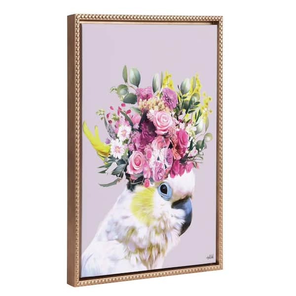 Kate and Laurel Modern Abstract Floral Bird Framed Canvas Wall Art 1-Piece Gold Framed Canvas Art Print, 18 in. x 24 in.