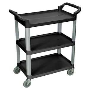 33 in. x 16 in. 3-Shelf Serving Cart in Black Shelves with Silver Legs