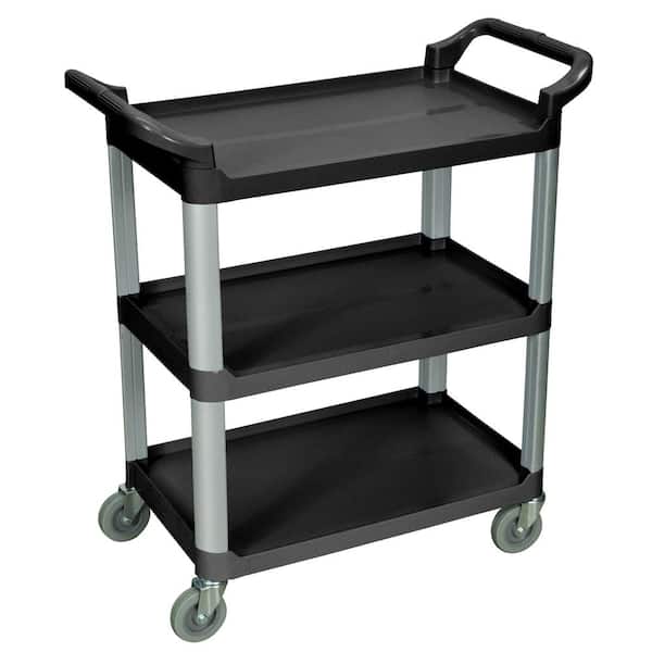 Luxor 33 in. x 16 in. 3-Shelf Serving Cart in Black Shelves with Silver Legs