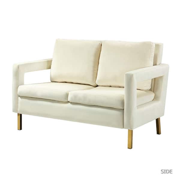 JAYDEN CREATION Barmen 50 in. Ivory Upholstered Fabric 2-Seat Loveseat with Loose Back