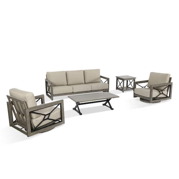 Marindo 5-Piece Aluminum Swivel Outdoor Conversation Set with Echo Dune Sunbrella Cushions