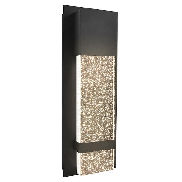 14 in Black Outdoor LED Wall Sconce Light Fixture 3CCT 3000K-5000K Seeded Bubble Glass 12-Watt ETL IP65