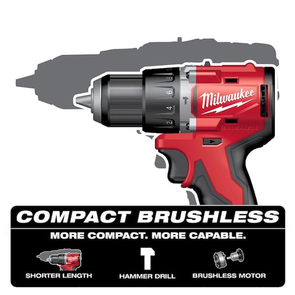 M18 18V Lithium-Ion Brushless Cordless 1/2 in. Compact Hammer Drill/Driver Kit with 2 Batteries, Charger and Case