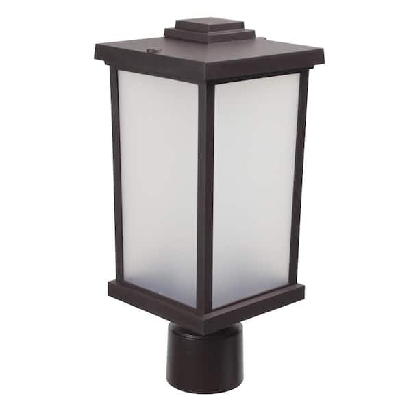 Artisan Square 1-Light Bronze Hardwired Outdoor Weather Resistant Plastic Post Light with Frosted Diffuser 4000K LED
